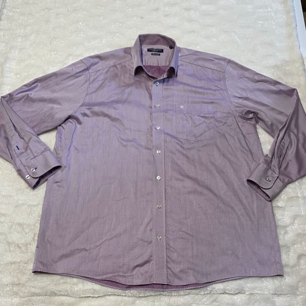 Casa Moda Shirt Men's 43 Purple Striped Cotton Long Sleeve Collared Button-Up